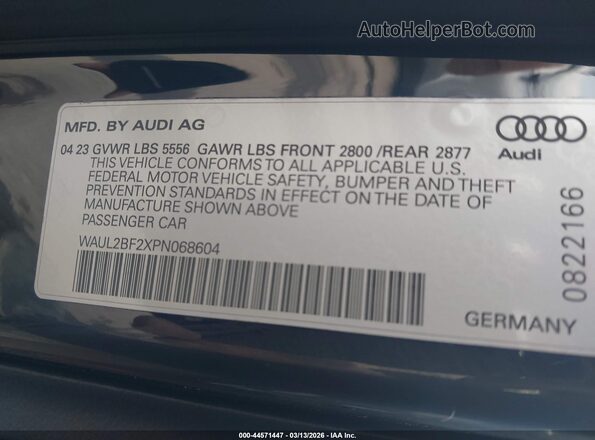 WAUL2BF2XPN068604 2023 AUDI OTHER Blue ძრავის განყოფილების ხედი