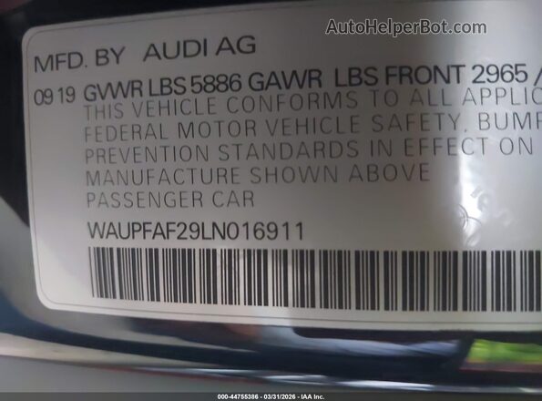 WAUPFAF29LN016911 2020 AUDI S7 Dark Blue Вид подкапотного пространства