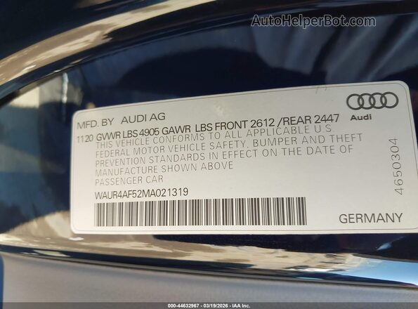 WAUR4AF52MA021319 2021 AUDI S5 Black 