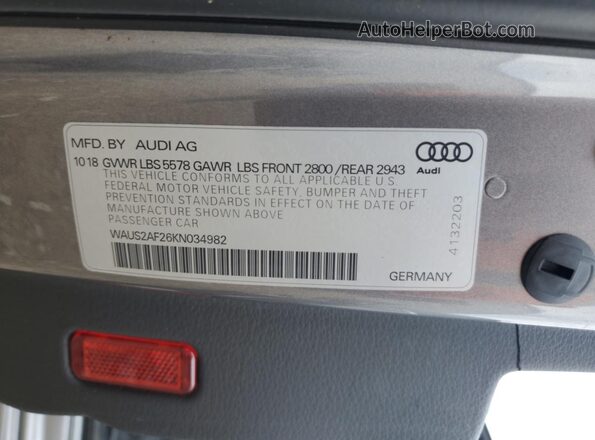 WAUS2AF26KN034982 2019 AUDI OTHER Silver 