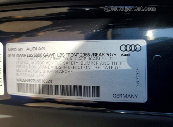 WAUSFAF22LN016324 2020 AUDI S7 Black ძრავის განყოფილების ხედი