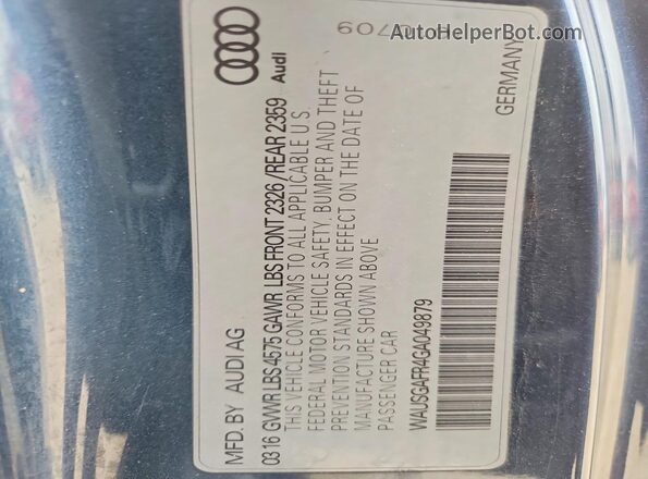 WAUSGAFR4GA049879 2016 AUDI OTHER Blue Vista del compartimento del motor