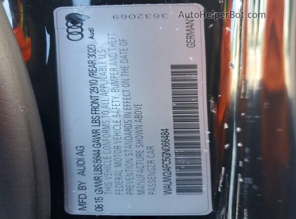 WAUW2AFC5GN066484 2016 AUDI S7 Black VIN კოდის სტიკერის ხედი