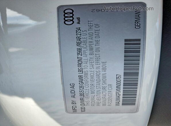 WAUWAGF5XMN000757 2021 AUDI OTHER White Widok naklejki z numerem VIN