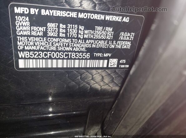 WB523CF00SCT83556 2025 BMW IX Black Widok naklejki z numerem VIN
