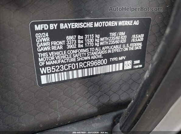 WB523CF01RCR96800 2024 BMW IX White Vista del compartimento del motor