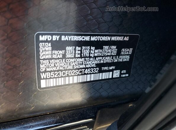 WB523CF02SCT46332 2025 BMW IX Black VIN կոդի պիտակի տեսք