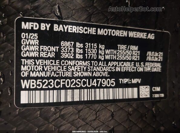WB523CF02SCU47905 2025 BMW IX Blue Widok komory silnika