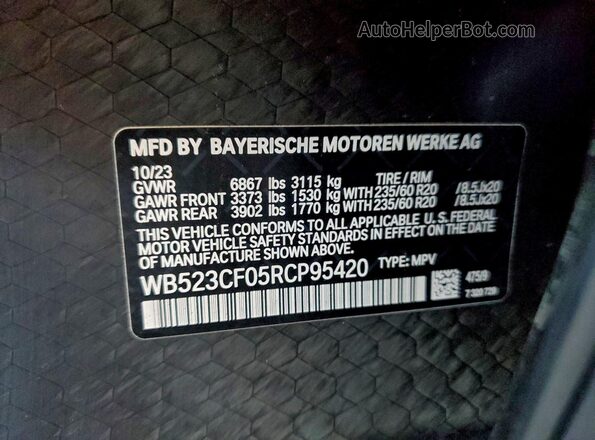 WB523CF05RCP95420 2024 BMW IX Black VIN կոդի պիտակի տեսք