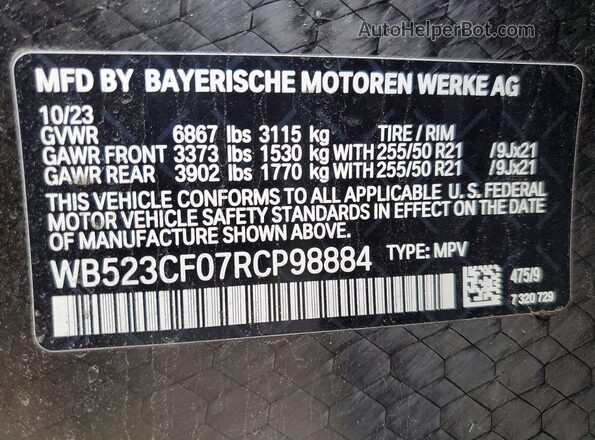WB523CF07RCP98884 2024 BMW IX Black VIN sticker view