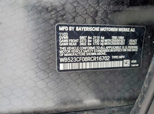 WB523CF08RCR16702 2024 BMW IX Black VIN sticker view
