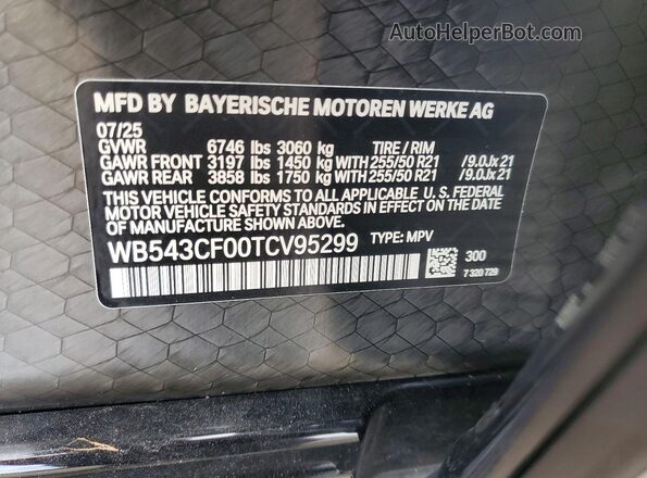 WB543CF00TCV95299 2026 BMW IX White Вид наклейки з VIN-кодом