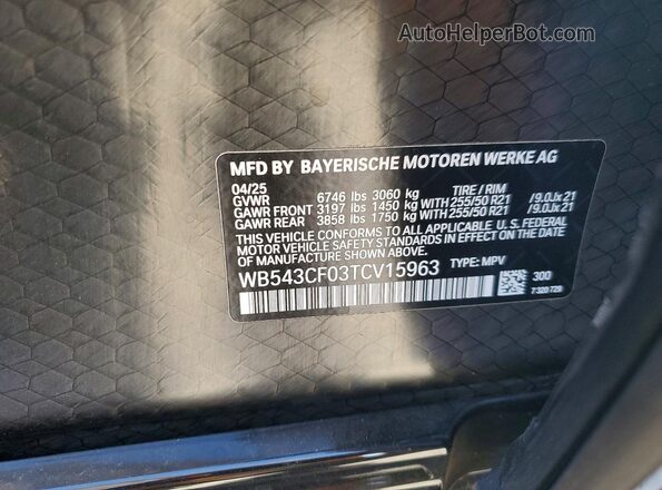 WB543CF03TCV15963 2026 BMW IX White Вид наклейки з VIN-кодом
