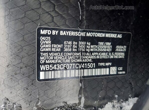 WB543CF07TCV41501 2026 BMW IX Синий Вид наклейки с VIN-кодом
