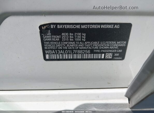WBA13AL01L7F88256 2020 BMW M2 White Вид підкапотного простору