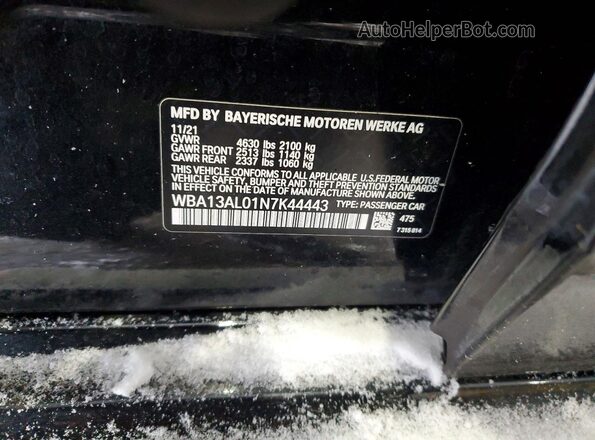 WBA13AL01N7K44443 2022 BMW M2 Black Вид наклейки з VIN-кодом