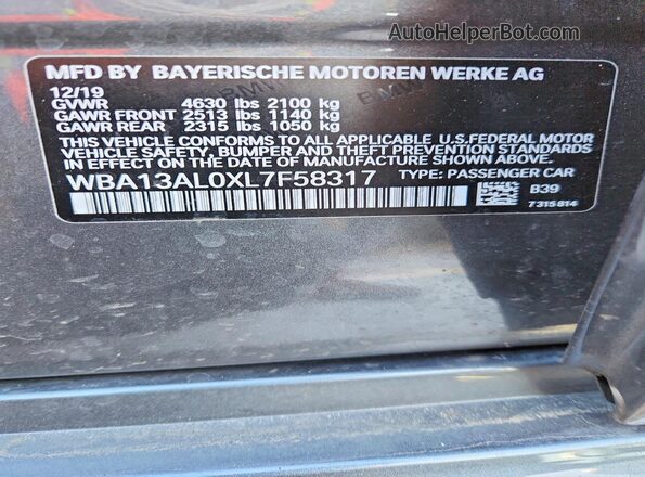 WBA13AL0XL7F58317 2020 BMW M2 Gray 