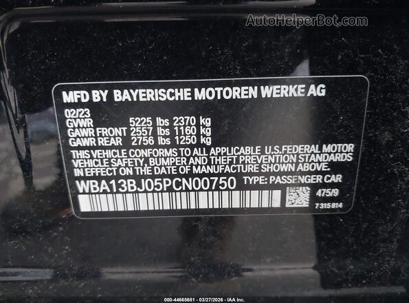 WBA13BJ05PCN00750 2023 BMW 5 SERIES Black Շարժիչի բաժամունքի տեսք