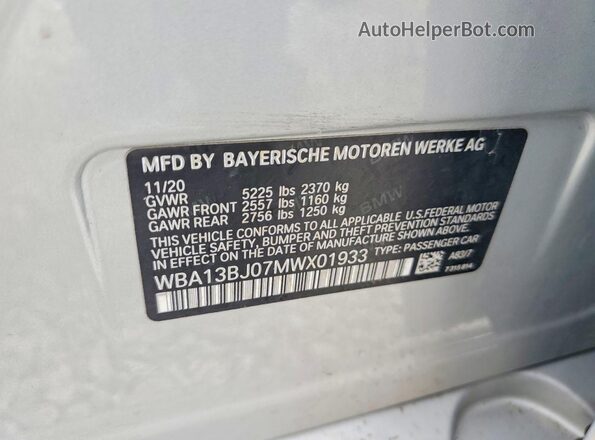 WBA13BJ07MWX01933 2021 BMW 5 SERIES Silver Engine compartment view