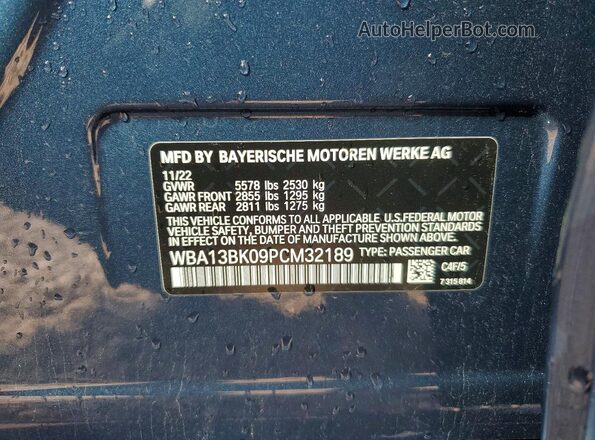 WBA13BK09PCM32189 2023 BMW M5 Blue VIN sticker view