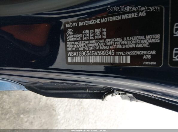 WBA1G9C54GV599345 2016 BMW 2 SERIES Blue ძრავის განყოფილების ხედი
