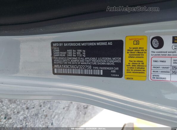 WBA1K9C56GV322758 2016 BMW 2 SERIES White Вид підкапотного простору