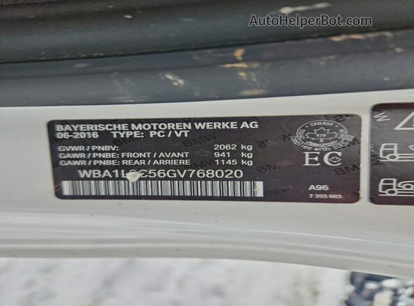 WBA1L9C56GV768020 2016 BMW 2 SERIES White Вид підкапотного простору