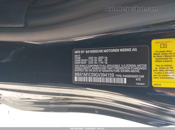 WBA1M1C59GV394159 2016 BMW M2 Black Вид підкапотного простору