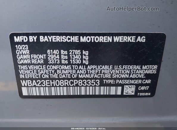 WBA23EH08RCP83353 2024 BMW 7 SERIES Gray Engine compartment view