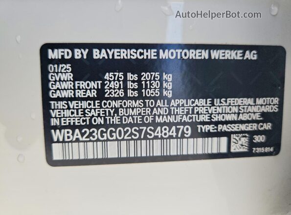 WBA23GG02S7S48479 2025 BMW 2 SERIES Белый Вид наклейки с VIN-кодом