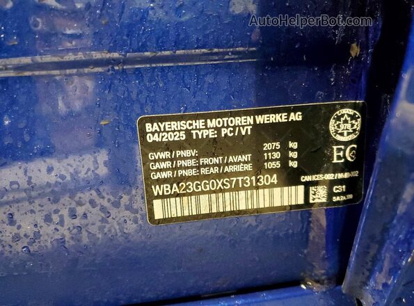 WBA23GG0XS7T31304 2025 BMW 2 SERIES Blue VIN კოდის სტიკერის ხედი