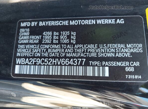 WBA2F9C52HV664377 2017 BMW 2 SERIES Black Engine compartment view