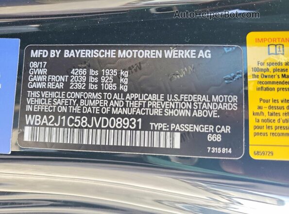 WBA2J1C58JVD08931 2018 BMW 2 SERIES Black Widok komory silnika