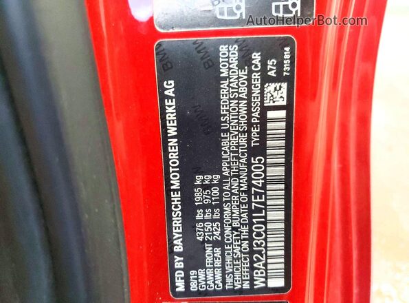 WBA2J3C01L7E74005 2020 BMW 2 SERIES Red Շարժիչի բաժամունքի տեսք