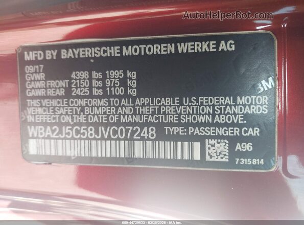 WBA2J5C58JVC07248 2018 BMW M2 Orange Vista del compartimento del motor
