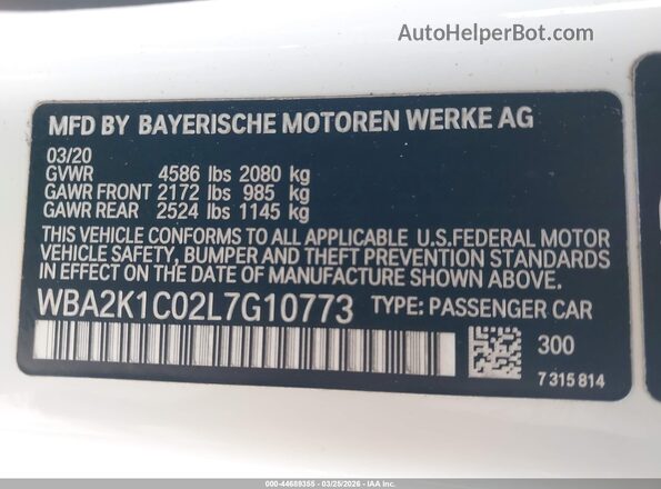 WBA2K1C02L7G10773 2020 BMW 7 SERIES White 