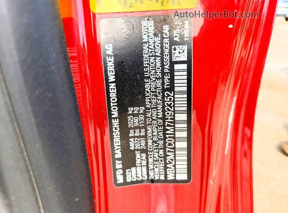 WBA2M7C01M7H92352 2021 BMW 2 SERIES Красный Вид наклейки с VIN-кодом