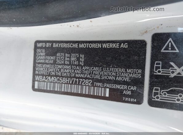 WBA2M9C58HV717282 2017 BMW 2 SERIES White Vista del compartimento del motor
