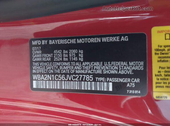 WBA2N1C56JVC27785 2018 BMW M2 Red Widok komory silnika