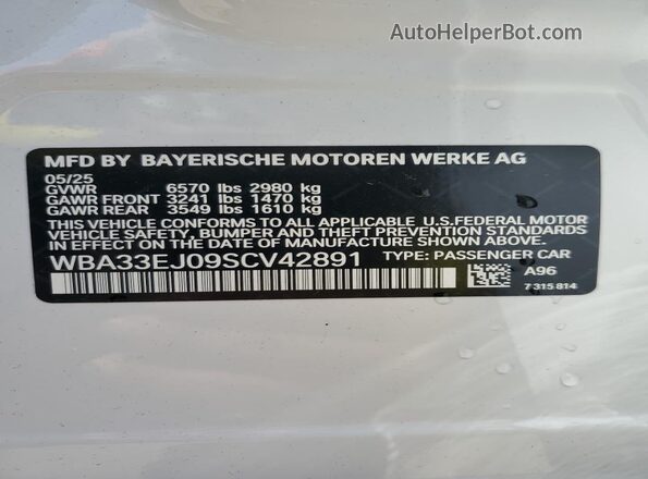 WBA33EJ09SCV42891 2025 BMW 7 SERIES White 