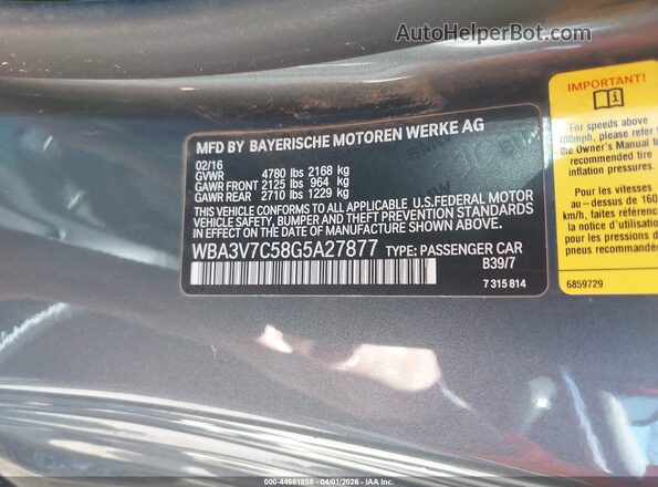 WBA3V7C58G5A27877 2016 BMW 4 SERIES Gray Widok komory silnika