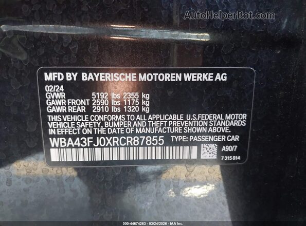 WBA43FJ0XRCR87855 2024 BMW 5 SERIES Gray ძრავის განყოფილების ხედი