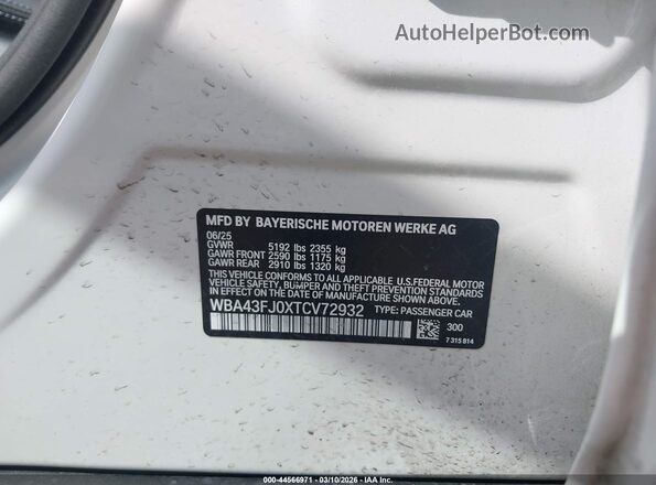 WBA43FJ0XTCV72932 2026 BMW 5 SERIES White Շարժիչի բաժամունքի տեսք