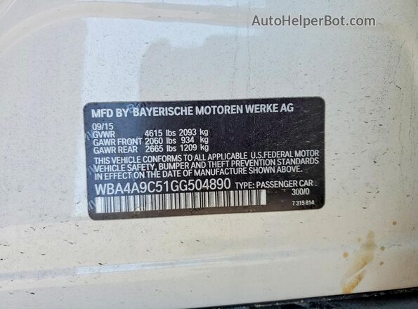 WBA4A9C51GG504890 2016 BMW 4 SERIES White ძრავის განყოფილების ხედი