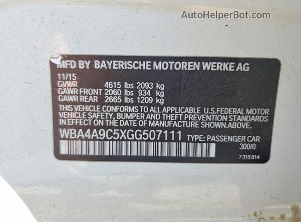 WBA4A9C5XGG507111 2016 BMW 4 SERIES White Engine compartment view