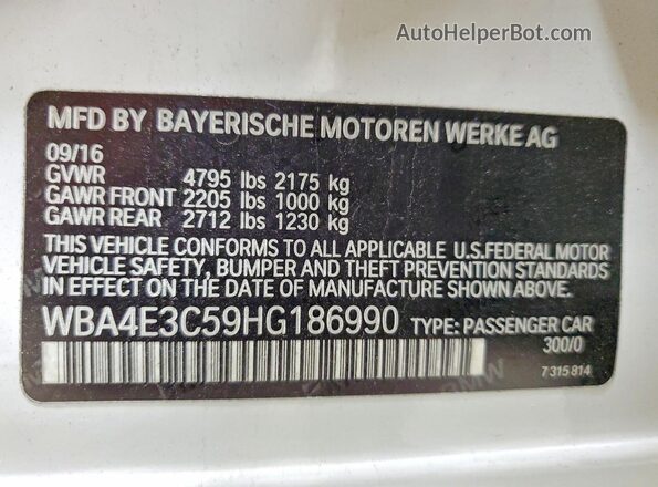 WBA4E3C59HG186990 2017 BMW 4 SERIES Белый Вид подкапотного пространства