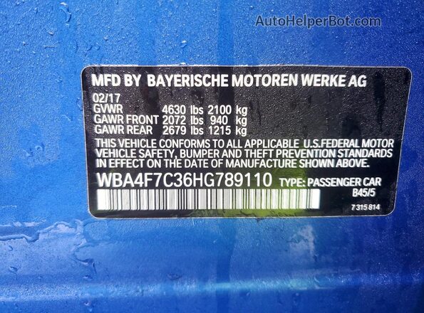 WBA4F7C36HG789110 2017 BMW 4 SERIES Синий Вид подкапотного пространства