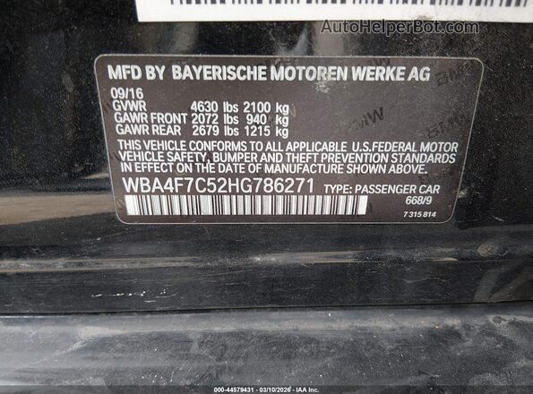 WBA4F7C52HG786271 2017 BMW 4 SERIES Black Engine compartment view
