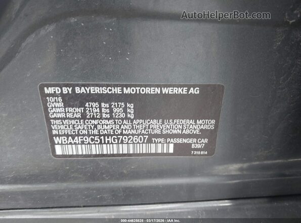 WBA4F9C51HG792607 2017 BMW 4 SERIES Gray Engine compartment view