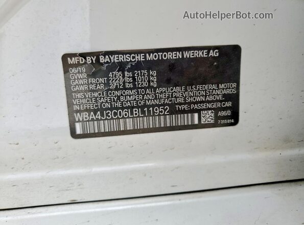WBA4J3C06LBL11952 2020 BMW 4 SERIES Белый Вид подкапотного пространства